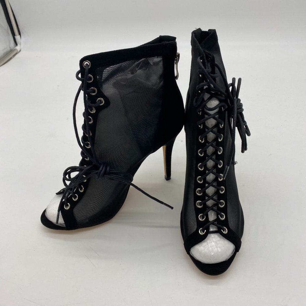 Elegant Black Lace-Up Ankle Booties